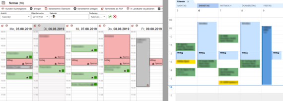 Screenshot-Collage AM-Kalender und Kalenderansicht aus Outlook mit übertragenem Inhalt